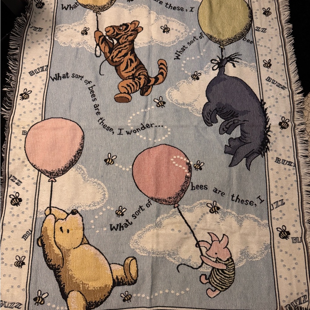 Disney Winnie the Pooh Balloon Throw Blanket - Pink, Yellow, Blue